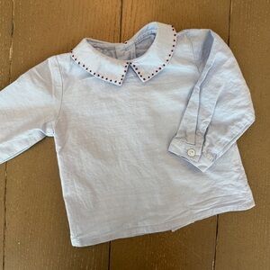 Sophie & Lucas Boys’ Long-Sleeve Embroidered Peter Pan Collar Shirt • Size 3M